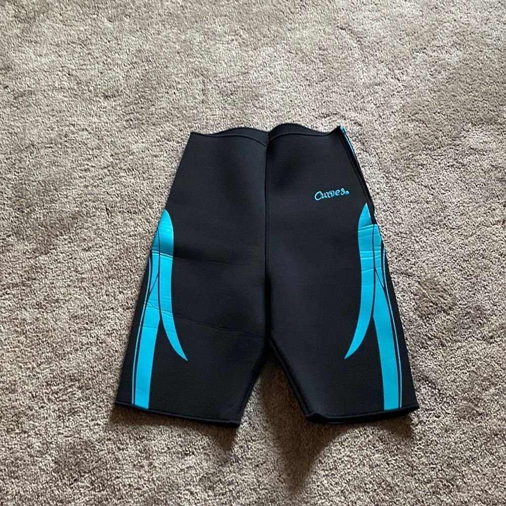 Curves Neoprene Sauna Shorts SIZE M Black Teal Waist Trainer Sweat Shaper